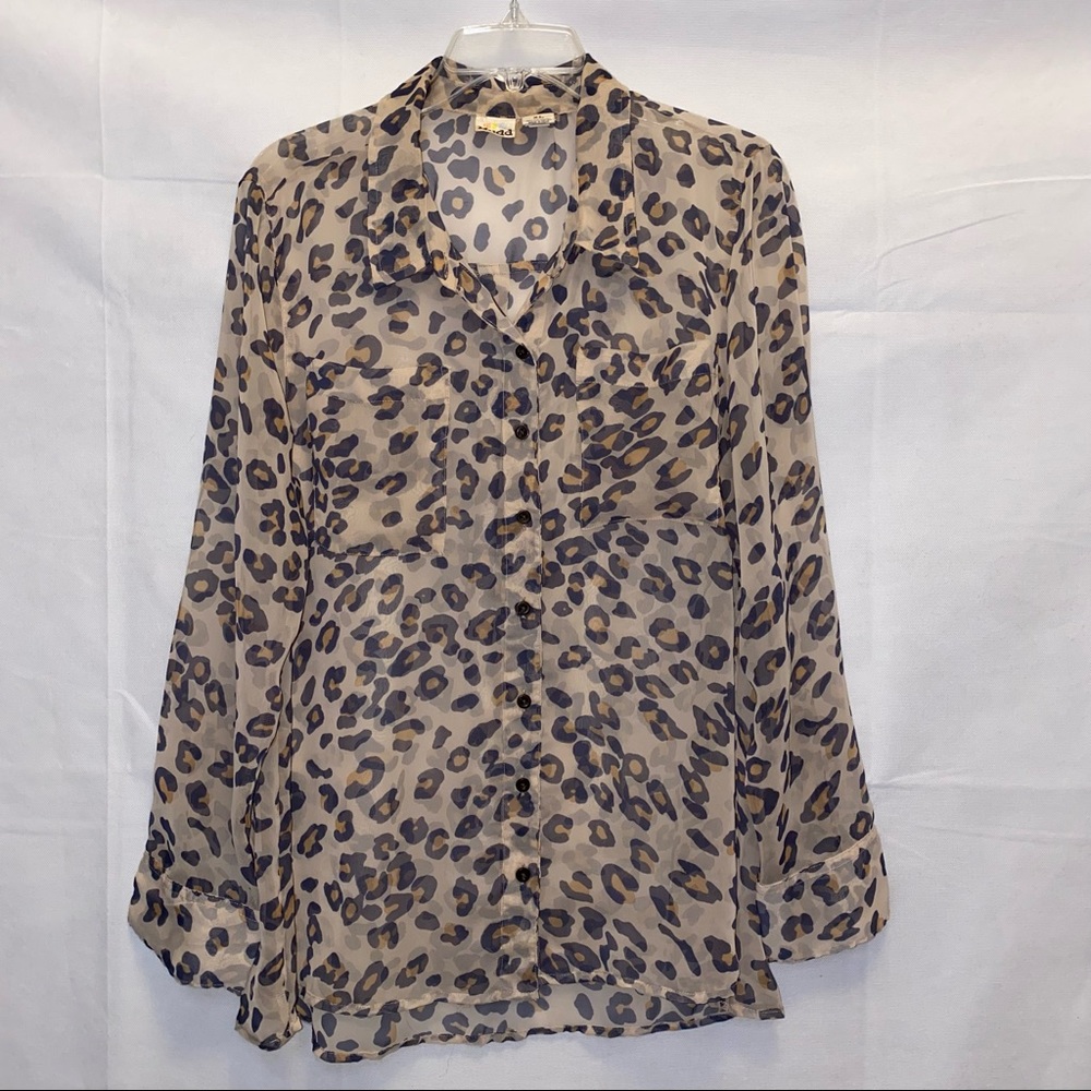 Mudd Sheer Leopard Print Blouse - X-Large